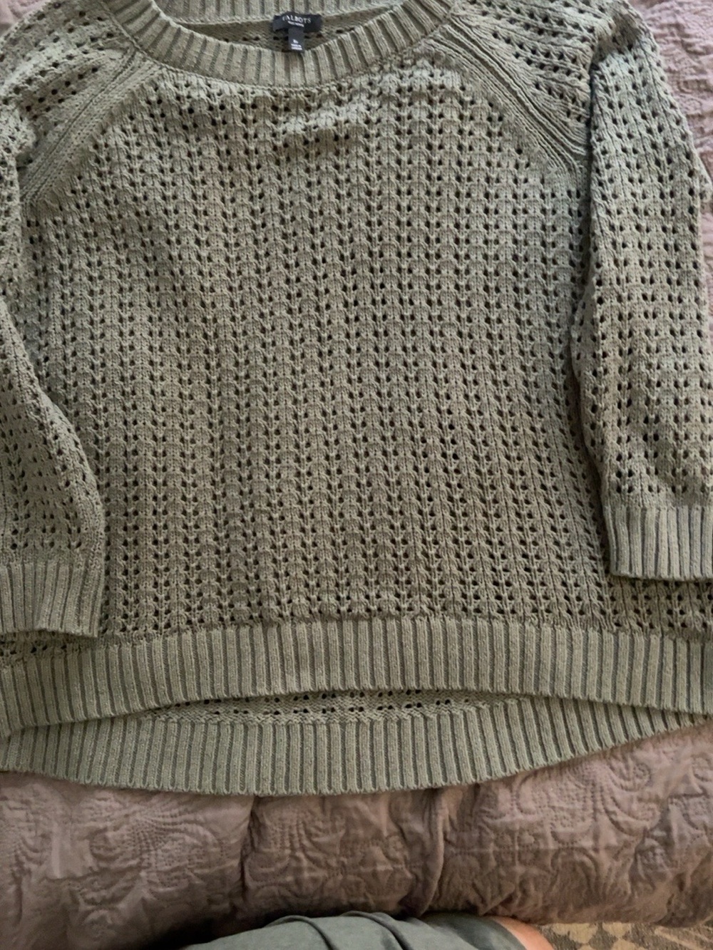 Talbots Olive Open-Knit Crewneck Sweater